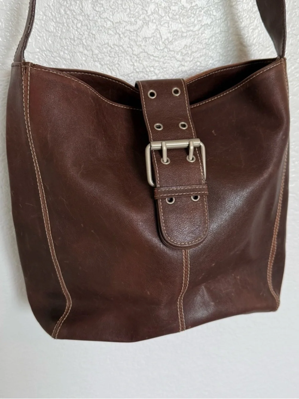 Preston & York Brown Faux Leather Hobo Shoulder Bag Buckle Y2K Purse